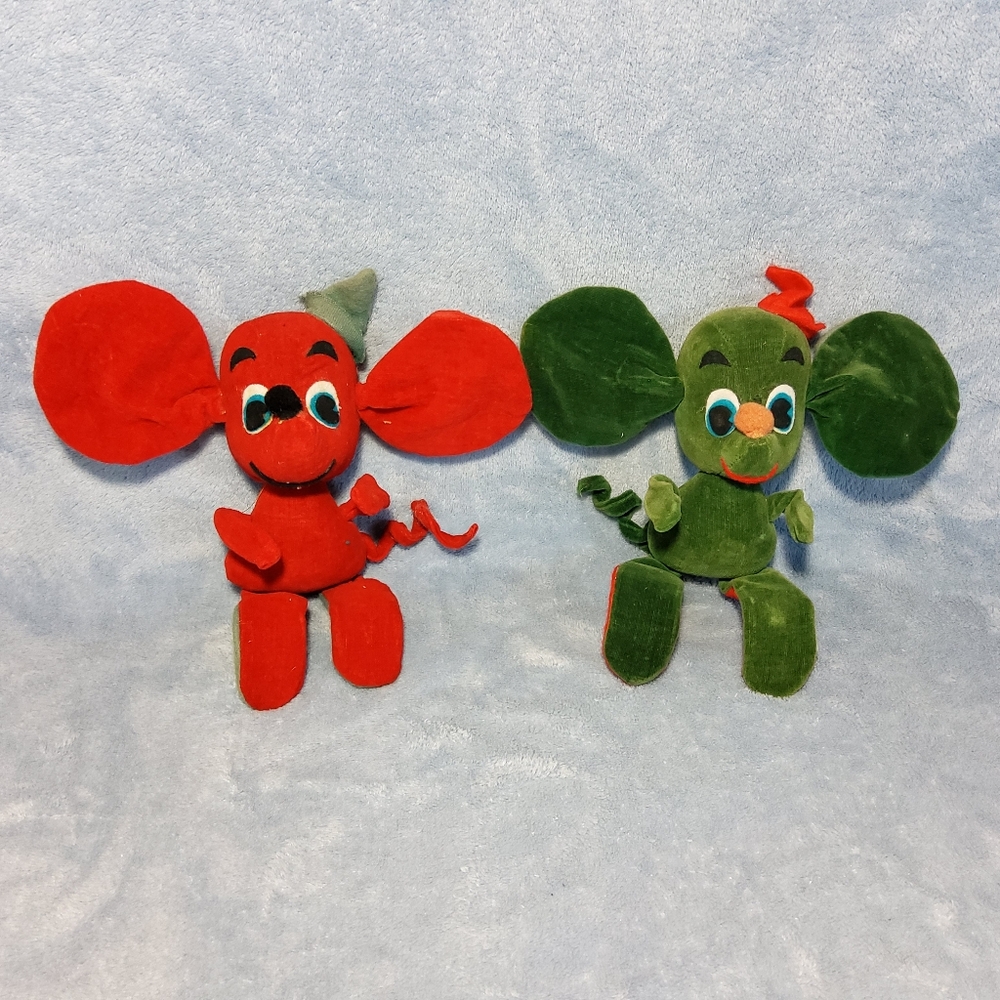 Rare Vintage Lot Of 2 Kamar Plush Mouse Figures With Hats No Hang Tag Japan 1964